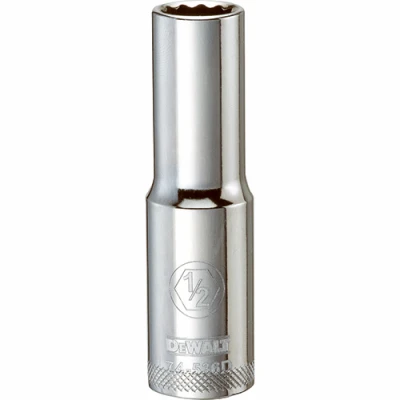 SAE Deep Socket, 12-Point, 1/2 In. Drive, 1/2 In.