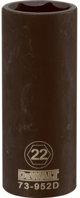 Metric Deep Impact Socket, 6-Point, Black Oxide, 1/2 In. Drive, 22mm