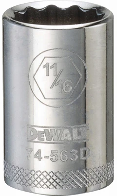 SAE Socket, Shallow, 12-Point, 11/16 In., 1/2 In. Drive