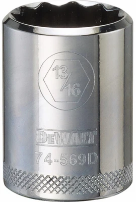 SAE Socket, Shallow, 12-Point, 13/16 In., 1/2 In. Drive