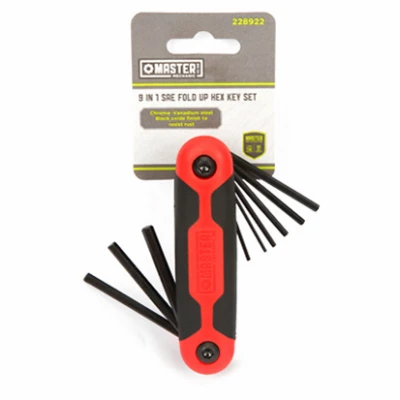 9-in-1 Sae Hex Key Set, Small, Plastic, Fold-up With Comfort Grip