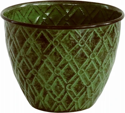 Ironstone Metal Planter, Diamond Pattern, Kale Green, 5 In.