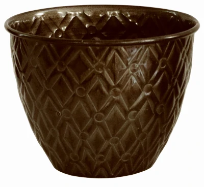 Ironstone Metal Planter, Diamond Pattern, Graphite, 5 In.