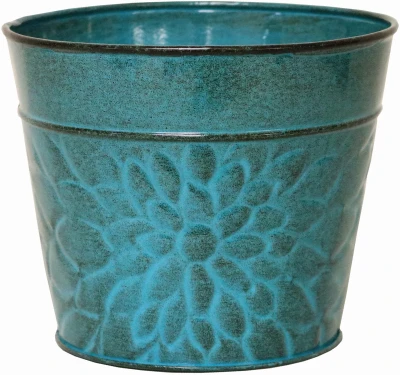 Laurel Planter in Lagoon Green Embossed Sheet Metal, 6 Inches High