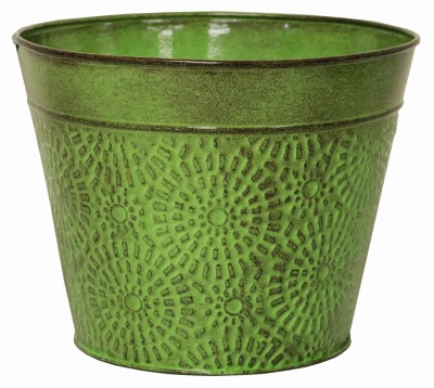 Planter, Sweet Pea Green Embossed Sheet Metal, 6 Inches High, Model Mpt02016