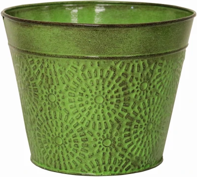 Planter, Sweet Pea Green Embossed Sheet Metal, 8 Inches High, Model Mpt02022