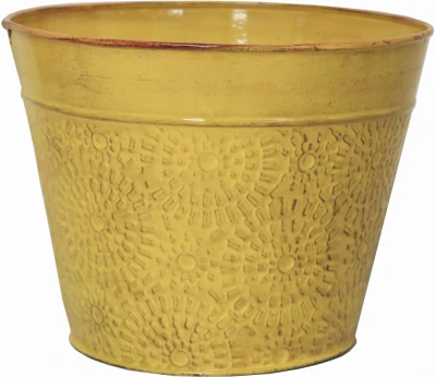 Cove Planter in Sunflower Yellow Embossed Sheet Metal, 8 Inches High
