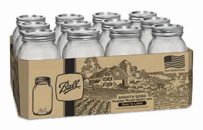 Mason Jars, Regular Mouth, Smooth Size, Qt., 12-Pk.