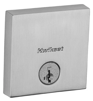 Downtown Square Single-Cylinder Deadbolt Lock, SmartKey Security, Satin Nickel