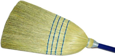 Blended Corn Bristle Household Broom With Blue Handle, 42" X 7/8", 4 Sews