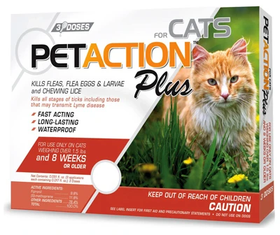 Pet Action Plus Cat Flea & Tick Applicators, 3-doses For Year-round Protection