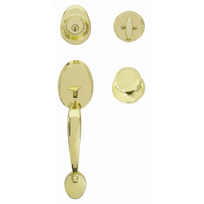 Wilmington Polished Brass Exterior Door Handle Set with Deadbolt Lock