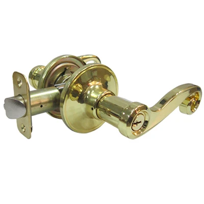 Reversible Scroll Entry Lever Lockset, Polished Brass