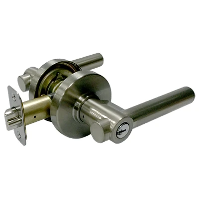 Entry Lever Lockset, Reversible Basel, Contemporary Style, Satin Nickel