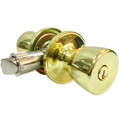 Tulip-Style Knob Mobile Home Entry Door Lockset in Polished Brass Finish