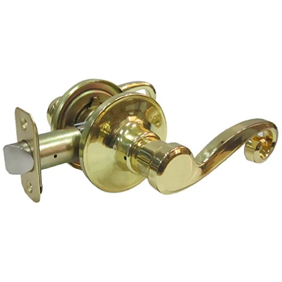 Hall and Closet Reversible Scroll Lever Passage Door Lockset in Polished Brass Finish