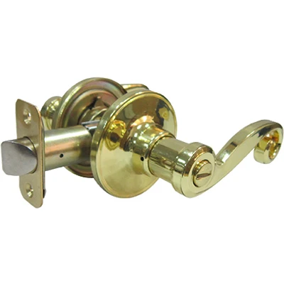 Reversible Scroll Privacy Lockset In Polished Brass, Adjustable Backset