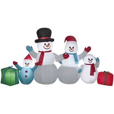 Christmas Inflatable Winter Snowman Family Scene, 9' X 4' Air Blown Decor