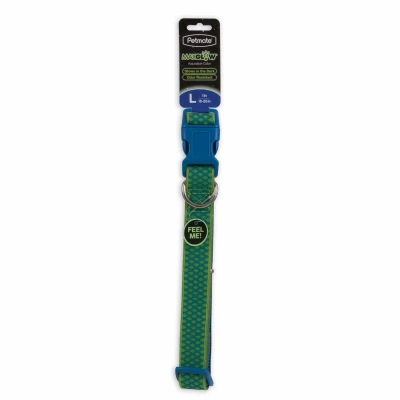 Glow-in-the-dark Dog Collar, Green Grid Pattern, 3/4 X 14-20 Inches