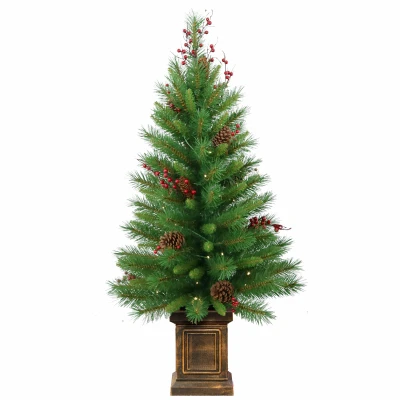 Woodland Berry Artificial Entrance Tree, 4-ft. With 50 Clear Lights And Decorative Pot