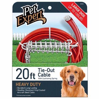 Dog Tie Out, Heavy Weight Steel Aircraft Cable, 20-Ft.