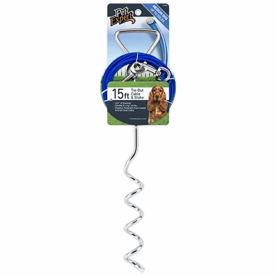 Dog Tie Out Stake & Cable, 15-Ft.