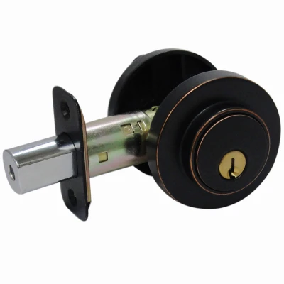 Contemporary Round Deadbolt Lock in Aged Bronze Finish