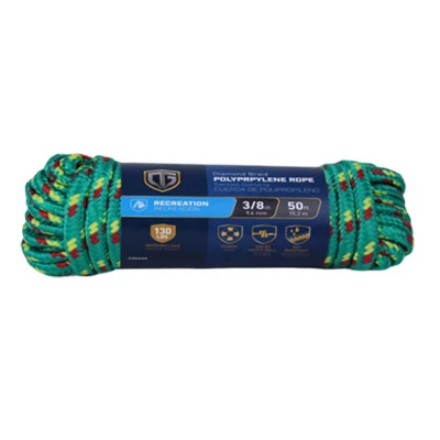 Polypropylene Braided Rope, Assorted Colors, 3/8 Inch Diameter by 50 Feet Length
