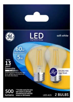 LED Ceiling Fan Bulbs, Soft White, A15 Medium Base, 5 Watts, 2-Pk.