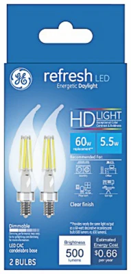 Refresh HD Decorative LED Light Bulbs, Clear, Daylight, 320 Lumens, 4 Watt, 2-Pk.