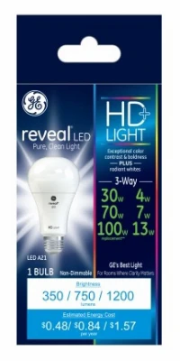 3-Way Reveal HD+ LED Light Bulb, A21 Medium Base, 4/9/13 Watt