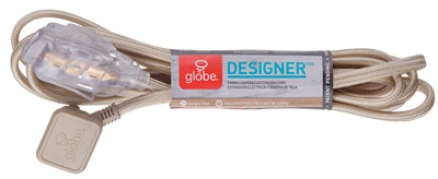 Designer Extension Cord, 3-outlet, Gold, 9-ft. With Right Angle Plug