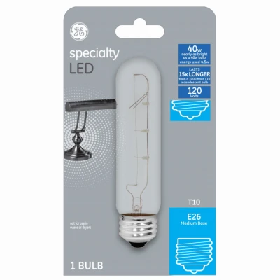 LED Light Bulb, T10, Soft White, Clear, Non-Dimmable, 450 Lumens, 4.5 Watt