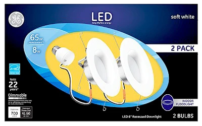 LED R30 Retrofit Recessed Down Light Bulbs, Soft White, Indoor, 8 Watt, 2-Pk.