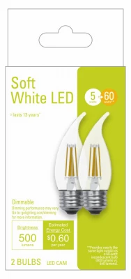 LED Light Bulbs, Soft White, Clear, 500 Lumens, 5-Watts, 2-Pk.