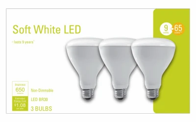 LED Flood Light Bulbs, Indoor, Soft White, Frosted, Candelabra Base, 500 Lumens, 9-Watts, 3-Pk.