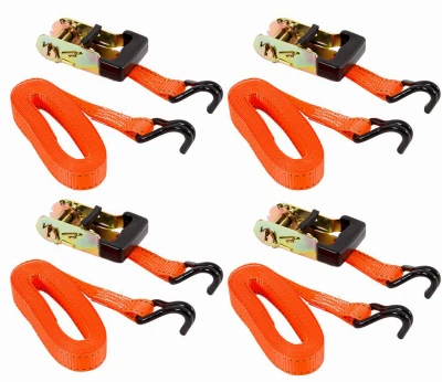 Ratchet Tie-Down with Double J-Hooks, 1 In. x 12 Ft., 4-Pk.