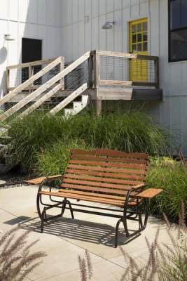 Country Garden Hi-Back Outdoor Glider With Hardwood Slats and Removable Trays, 66 Inches Wide