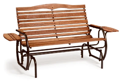 Hi-back Glider With Trays, 66.5 In. Hardwood & Steel