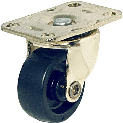 Black Plastic Wheel Caster, Brass Finish Plate, 1-1/4-In., 2-Pk.
