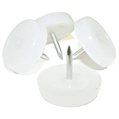 Furniture Glides, Nail-On, White Plastic, 7/8-In., 4-Pk.