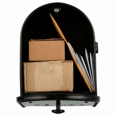 Edwards Large Post-Mount Mailbox in Black Steel Finish