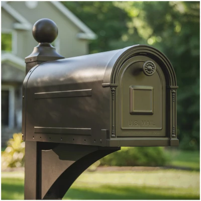Garrison Large Post-Mount Mailbox in Venetian Bronze Steel Finish