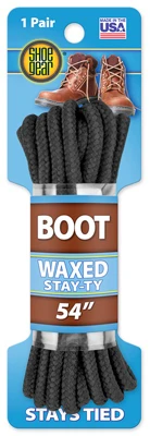 Stay-Ty Waxed Boot Laces, Black, 54 In., Pair