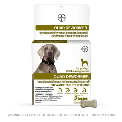 Chewabale Quad Dewormer Tablets for Large Dogs 45-Lbs. and Up, 2-Pk.