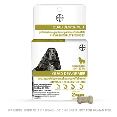 Chewabale Quad Dewormer Tablets for Medium Dogs 26-60-Lbs., 2-Pk.