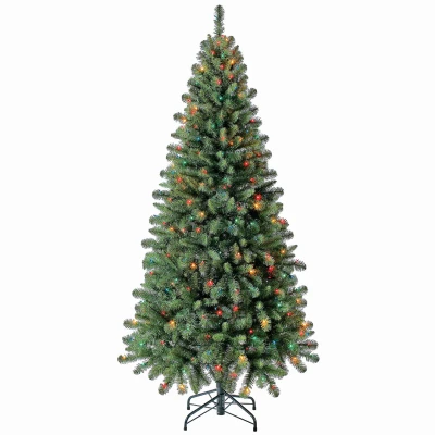 Artificial Pre-Lit Christmas Tree, Crisfield Fir, 300 Multi Lights, 6.5-Ft.