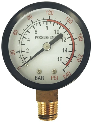 Compressor Pressure Gauge, 0-250 PSI, 1/8-In. MNPT Lower Mount