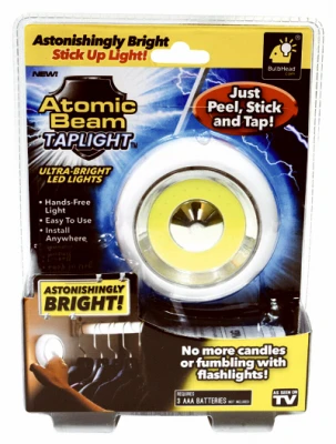 Atomic Beam Tap, Peel & Stick Light - Hands-free, Super Bright, Safe For Kids