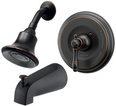Vintage Brushed Bronze Tub & Shower Faucet With Single Metal Lever Handle